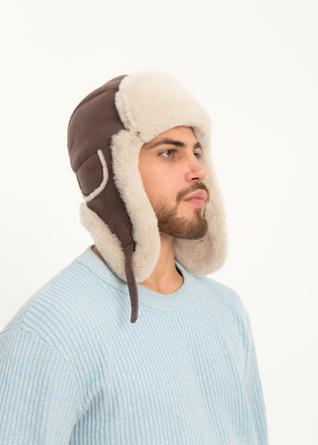 Шапка "Авиатор" из овчины, коричневый цвет, для мужчин