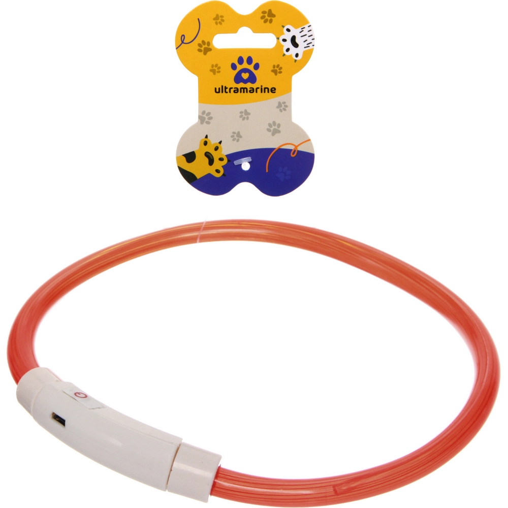 Ошейник неоновый для собак средних пород «Защита Бро», цвет красный, зарядка от USB, шнур в комплекте, размер M - d 50см (пакет с подвесом)