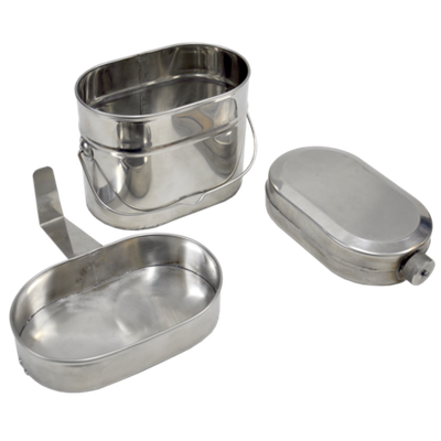 Набор посуды для солдата (котелок 1,7л, крышка 0,5л, фляга 0,7л, ложка,чехол) нерж. (Роза ветров)