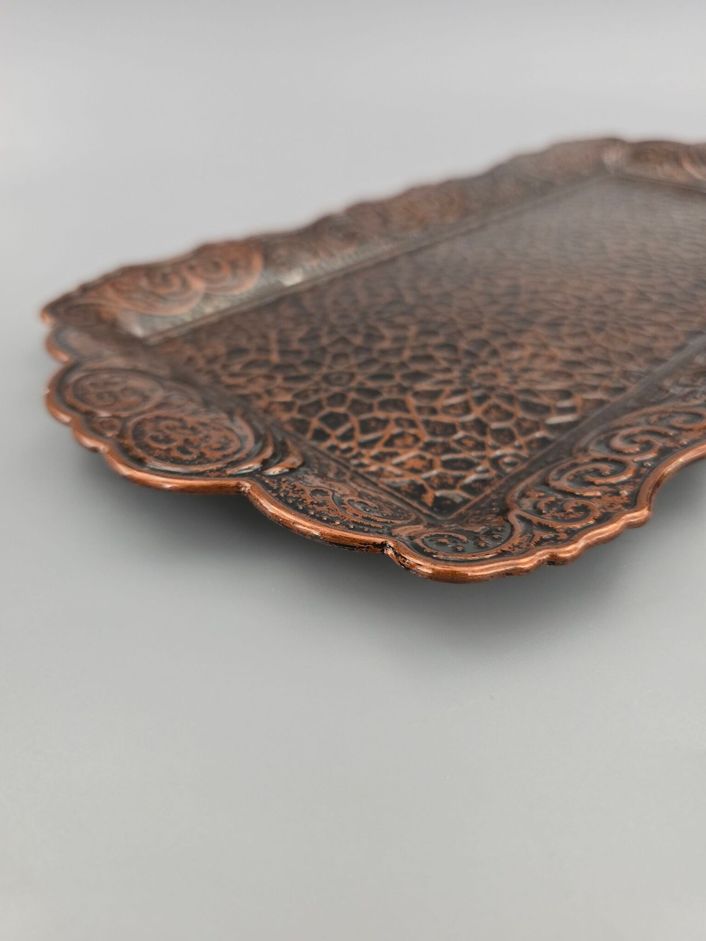 Поднос прямоугольный декоративный 35*18 "Цветок" металлический /ACAR. Турция (серебристый)