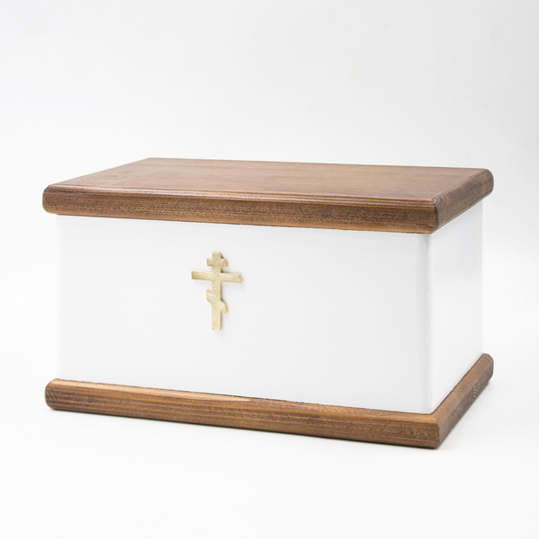 Урна для праха ясень "Завет" белая Крест