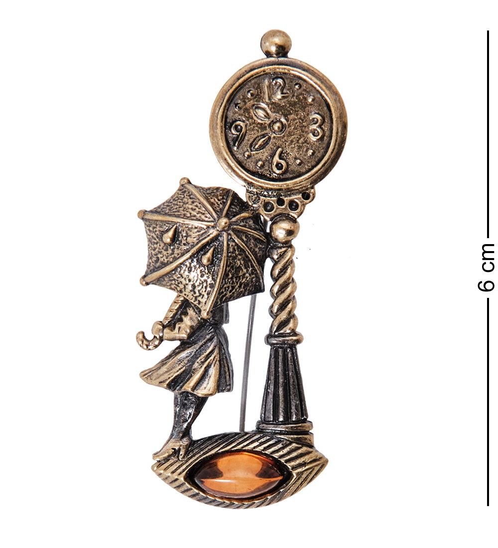 AM- 707 Брошь «Девушка Свидание» (латунь, янтарь)