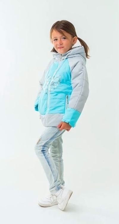 Куртка для девочек "Аглая" 28, 110р, небесный/серебро