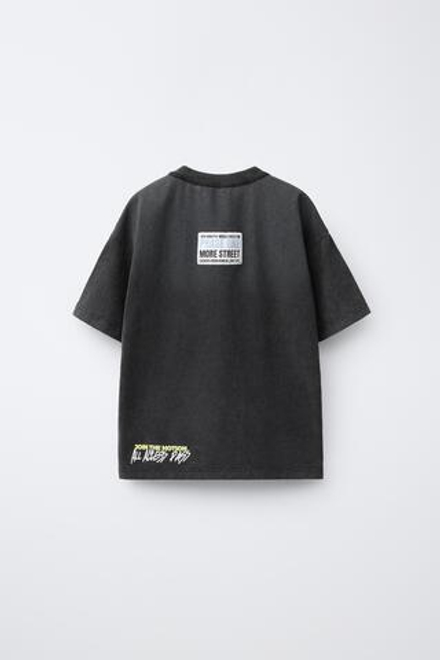 ZARA ФУТБОЛКА С ЭФФЕКТОМ ПОТЕРТОСТИ И НАДПИСЬЮ, СЕРЫЙ/СИНИЙ