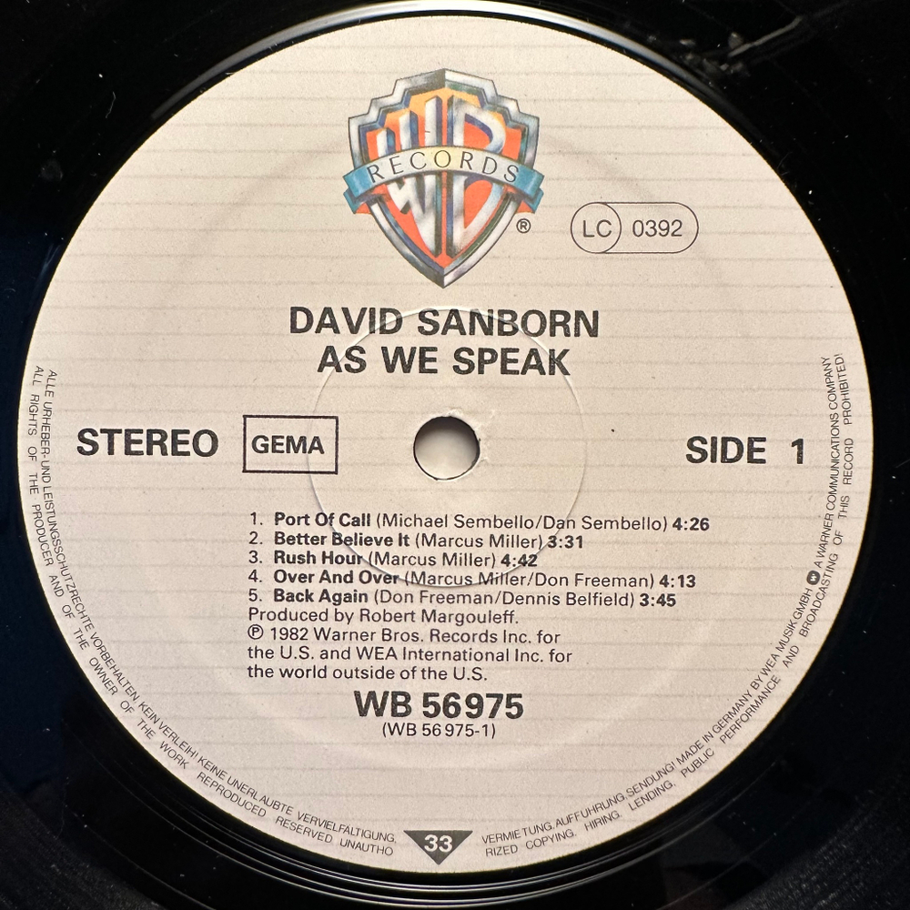 David Sanborn - As We Speak (Германия 1982г.)
