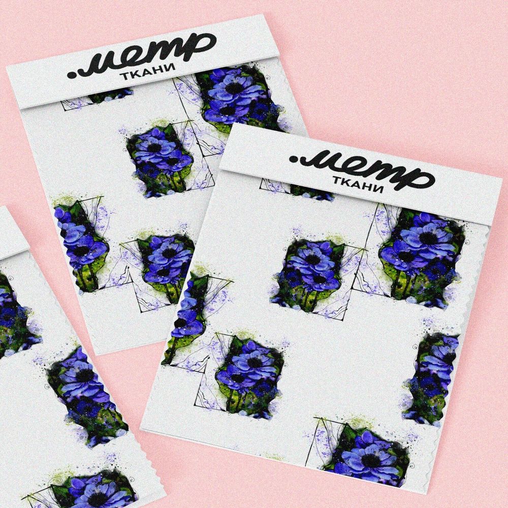 Ткань дюспо васильки на черных квадратах