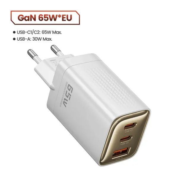 Адаптер питания Toocki 65Вт GAN Fast Charger (2 Type-C + USB-A) Белый