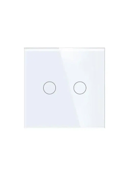 Сенсорный выключатель 2 сенсора, двухклавишный, панель из закаленного стекла с подсветкой, белый