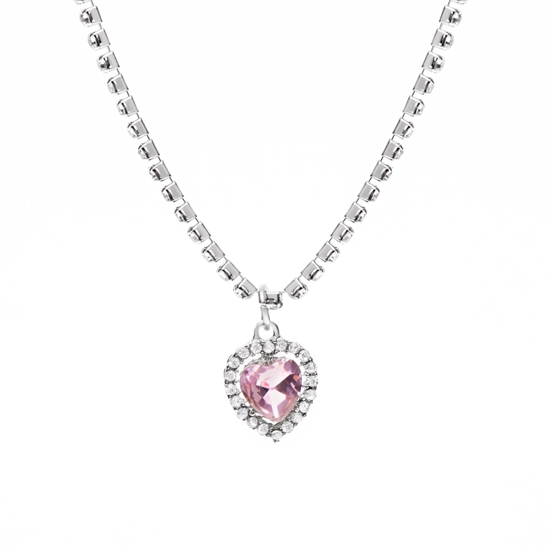 Колье Silver Precious Heart Necklace - Pink