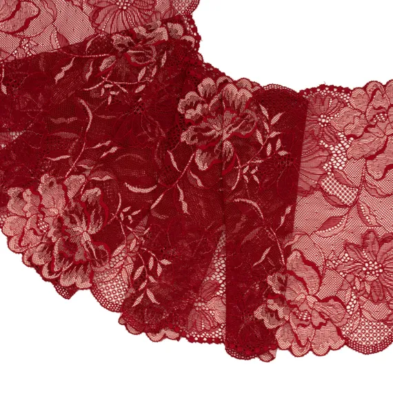 Кружево эластичное бордо/цветы 21 см