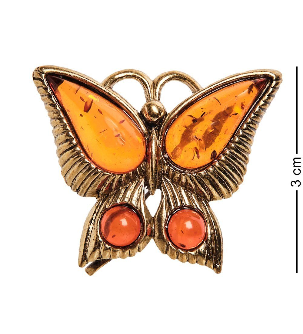 AM-2541 Брошь «Бабочка Капустница» (латунь, янтарь)