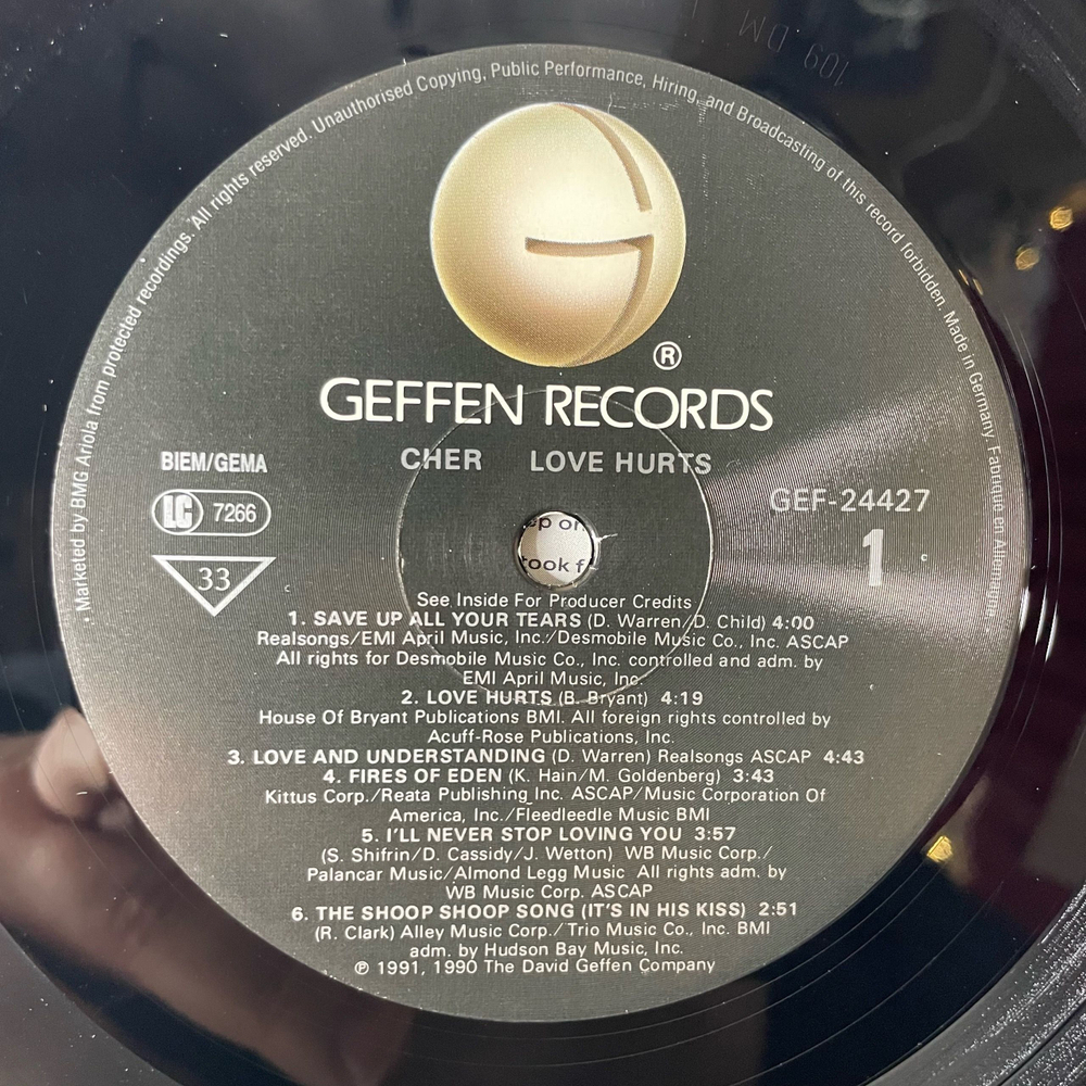 Винтажная виниловая пластинка LP Cher Love Hurts (Германия 1991)