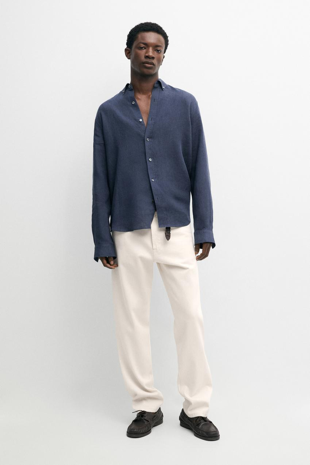 Massimo Dutti Рубашка из 100% льна, стандартного кроя, синий