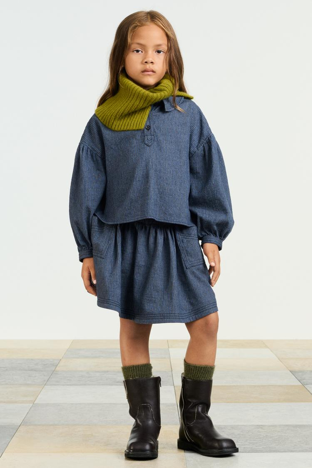 ZARA ЮБКА В ПОЛОСКУ, ТЕМНО-СИНИЙ