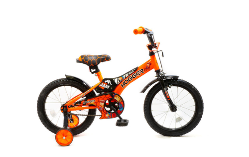 Велосипед 16" HOGGER "JAM", рама сталь с пластиковым покрытием, вилка сталь, ручной и ножной тормоз, доп. колеса, оранжевый