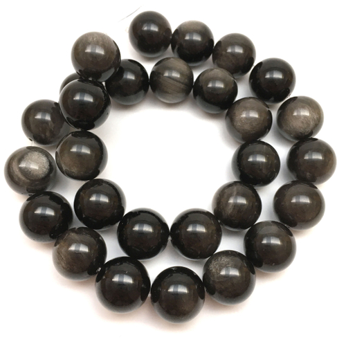 Обсидиан серебристый 14 мм, бусины - шарики