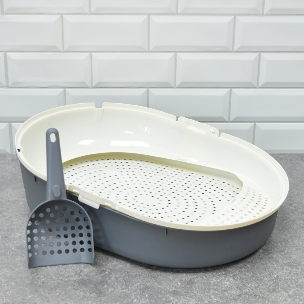 Лоток для кошек с сеткой и совком "Cosmo", серый