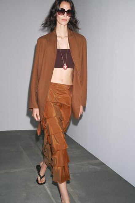 ZARA БЛЕЙЗЕР ИЗ СМЕСОВОГО ЛЬНА — ZW COLLECTION, КОРИЧНЕВЫЙ