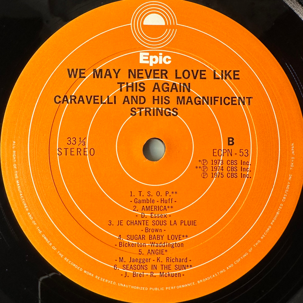 Caravelli And His Magnificent Strings ‎– We May Never Love Like This Again (Япония 1975г.)