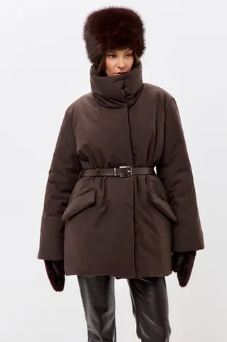 Куртка зимняя на поясе Фрости шоколадного цвета