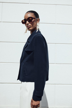 ZARA КОРОТКАЯ ДВУБОРТНАЯ КУРТКА, МОРСКОЙ СИНИЙ