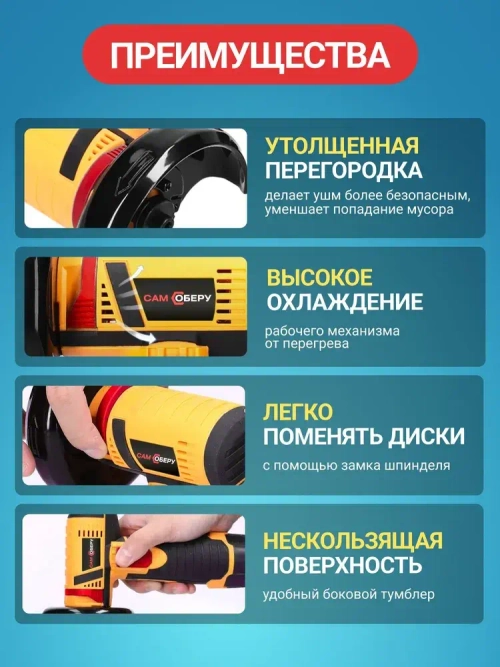 Болгарка УШМ аккумуляторная мини в кейсе с дисками / бесщеточная 19500 об/мин