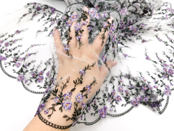 Вышивка на сетке, 24см, сиреневые васильки на белом фоне (Артикул: VS-2017), м