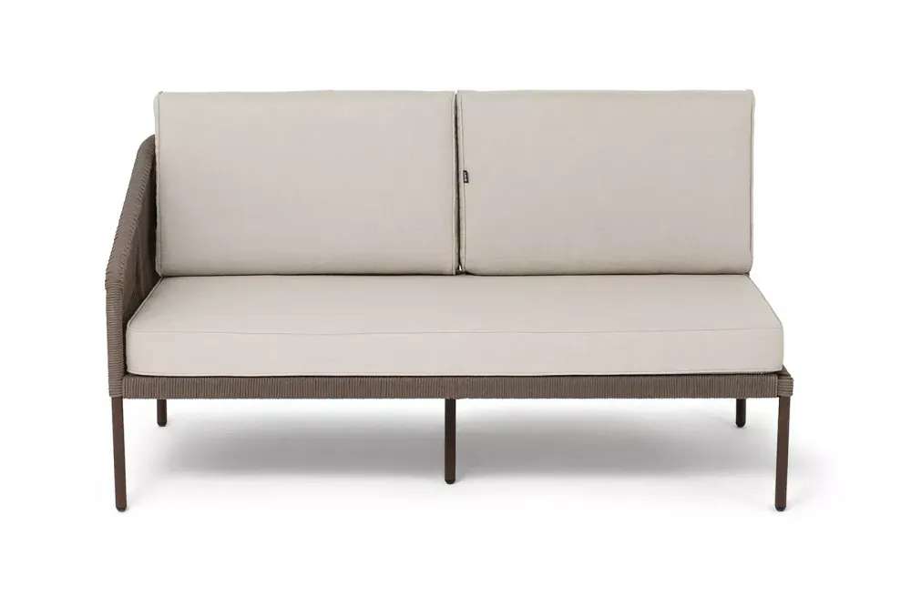 "Канны" правый модуль плетеный из роупа, каркас алюминий коричневый (RAL8016) муар, роуп коричневый круглый, ткань бежевая 035