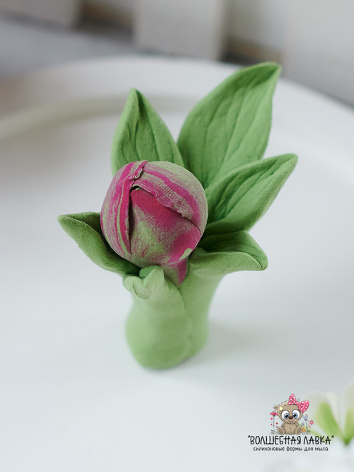 Силиконовая форма Пион на ножке с листьями
