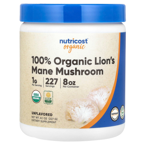 Nutricost, 100% органический гриб львиная грива, без добавок, 227 г (8,1 унции)