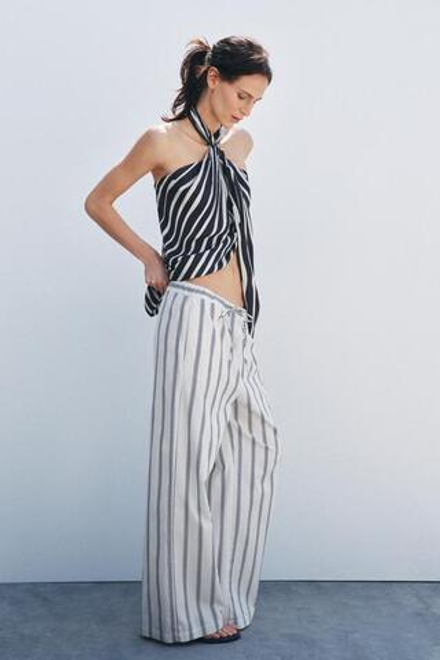 ZARA БРЮКИ ПАЛАЦЦО В ПОЛОСКУ — ZW COLLECTION, ЭКРЮ