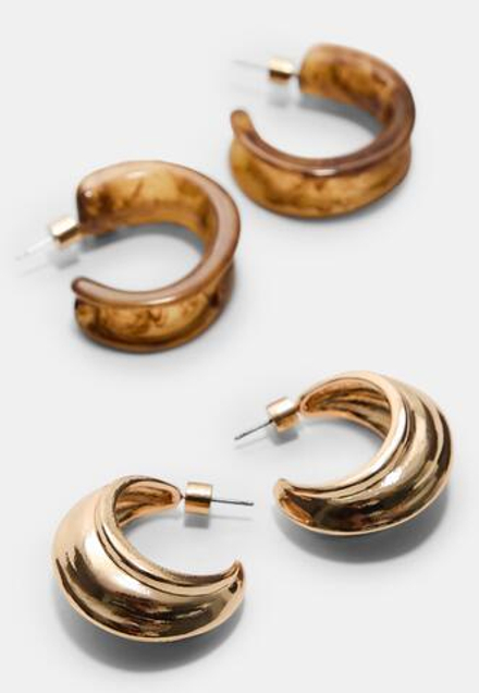 STRADIVARIUS Набор из 2 контрастных сережек-колец, красновато-коричневый