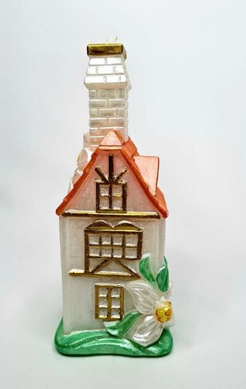 Свеча радужная "Домик счастья" белая (при горении свеча переливается разными цветами) Размер: 8х7,5х17,5 см