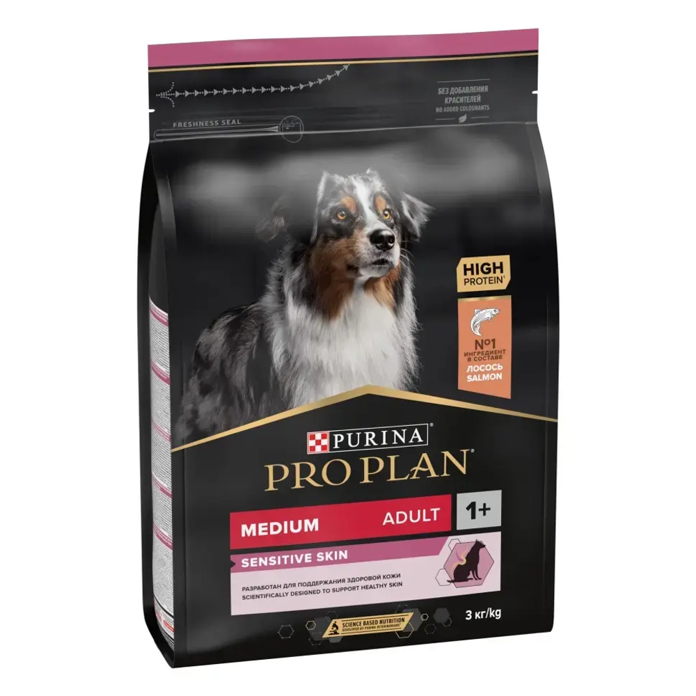 Pro plan opti derma medium сухой корм для взрослых собак средних пород при чувствительной коже с лососем - 3 кг