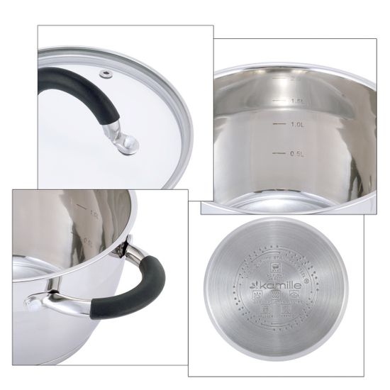 Набор кастрюль 4 предмета из нержавеющей стали Kamille KM-5753 (1,8 л; 2,5 л) с силиконовыми вставками на ручках
