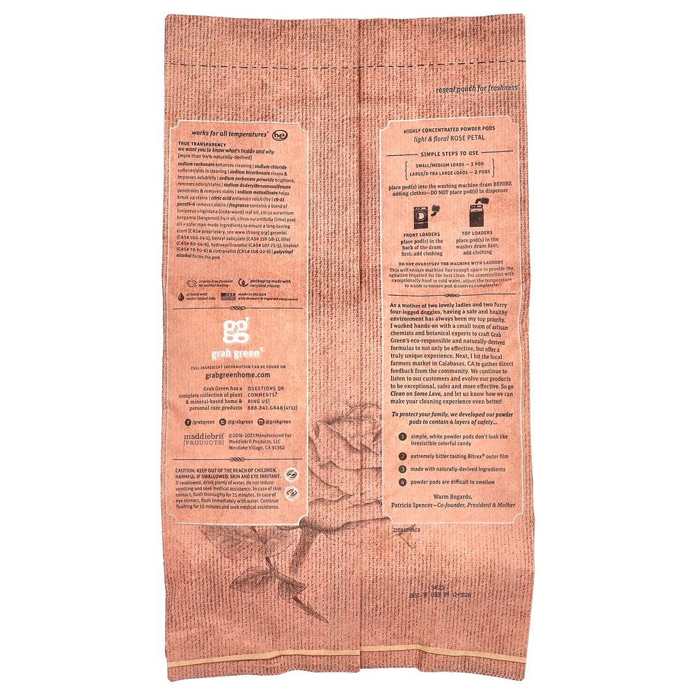 Grab Green, Stoneworks, моющие средства для стирки, лепесток розы, 50 загрузок, 1,65 фунта (750 г)