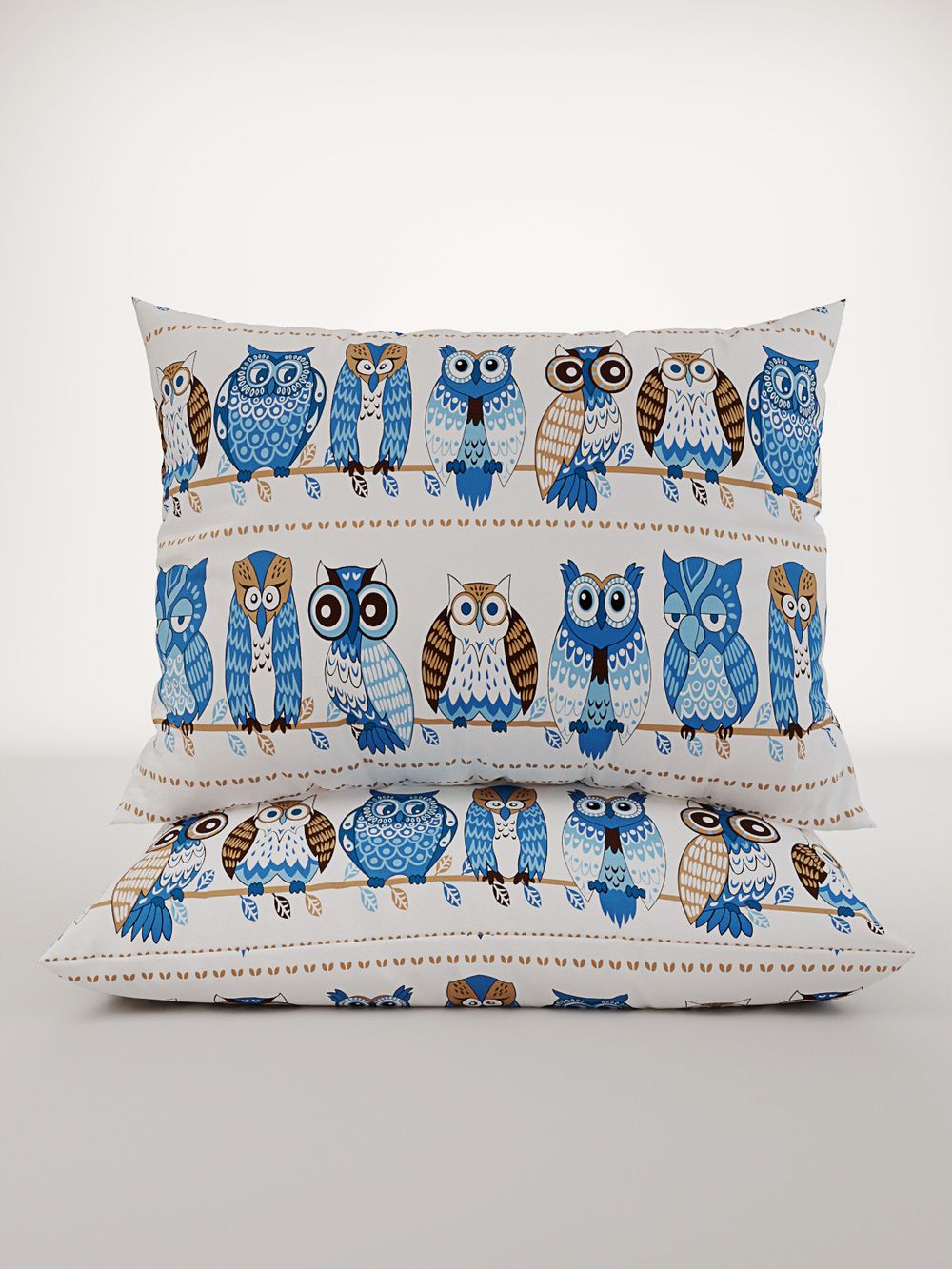Постельное белье перкаль Сказка "Совушки" 2-спальное Наволочка 50х70 см 2 шт Простынь на резинке 160x200 см Пододеяльник 175x215 см