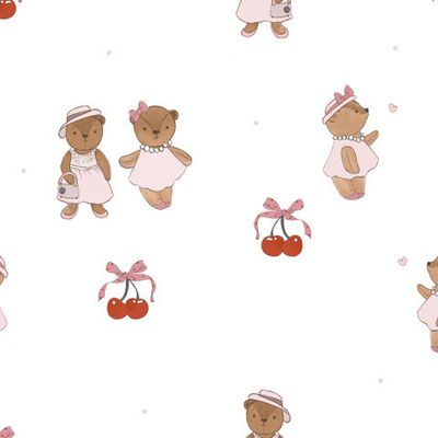 Мишки и вишни белый