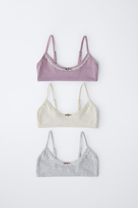 ZARA НАБОР ИЗ ТРЕХ ТОПОВ С КРУЖЕВОМ, РАЗНОЦВЕТНЫЙ