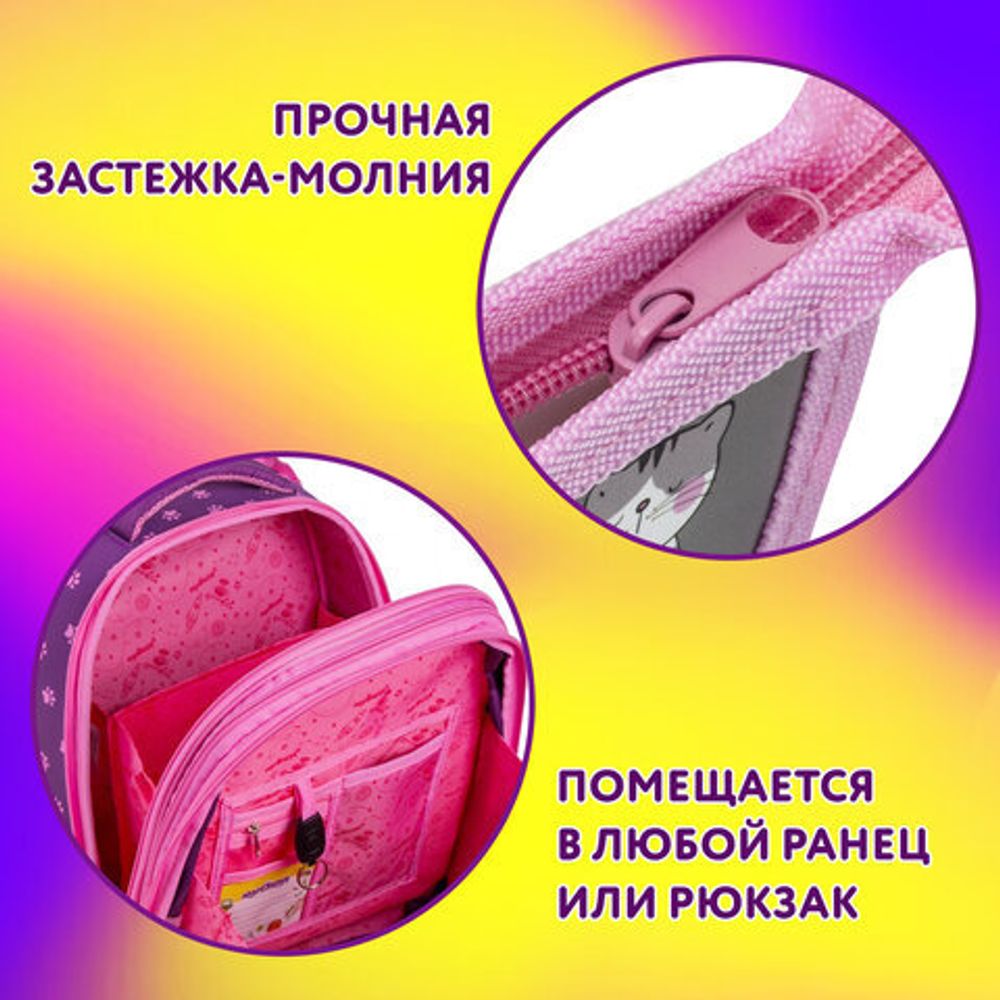 Папка для тетрадей ЮНЛАНДИЯ А4, 1 отделение, пластик, на молнии, "Sweet whiskers", 272137