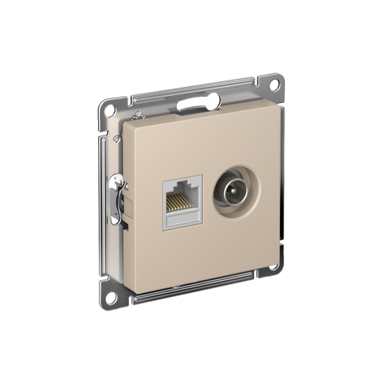 Розетка компьютерная + телевизионная 2-м СП AtlasDesign RJ45 кат.5E + TV механизм песочн. SE ATN001289