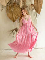 Длинный льняной сарафан (розовый)