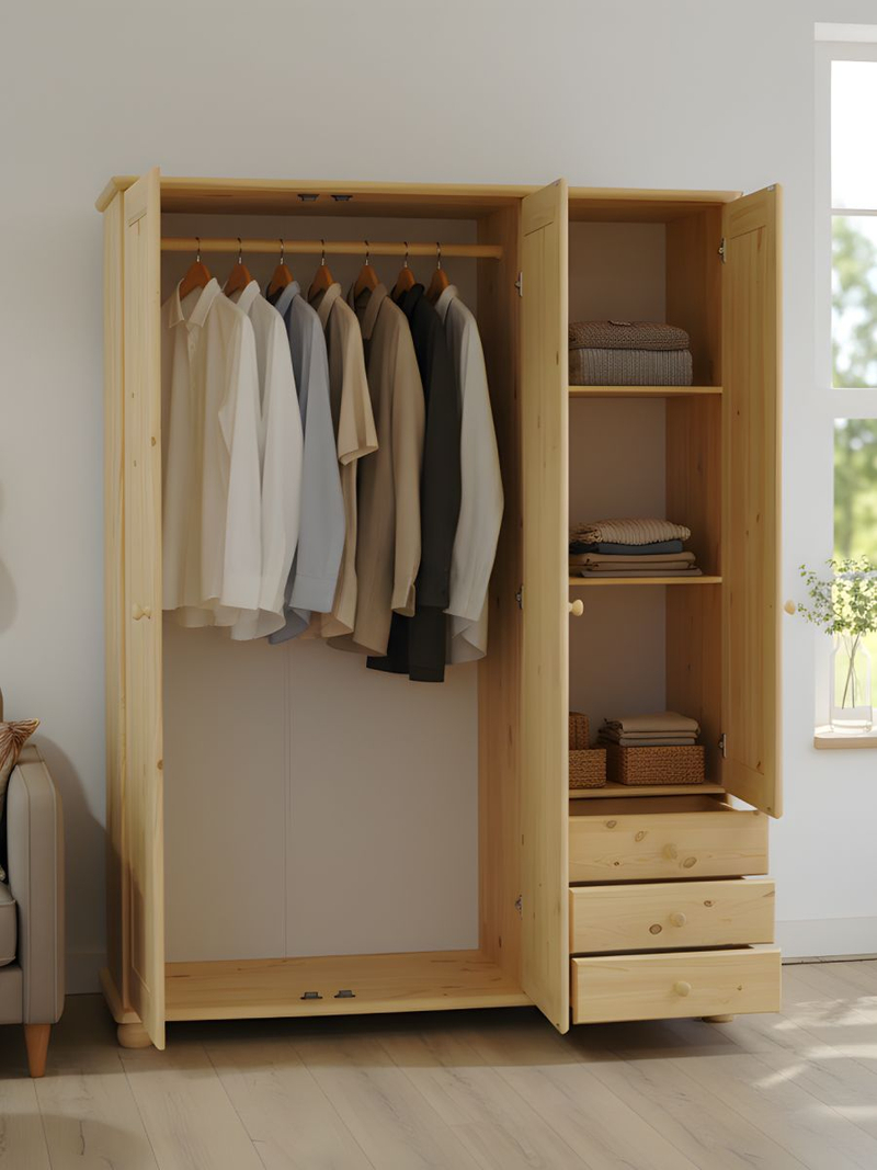 Шкаф 146х57х186, Фалко, для одежды, распашной, трехдверный, с ящиками деревянный, массив сосны, Dipriz