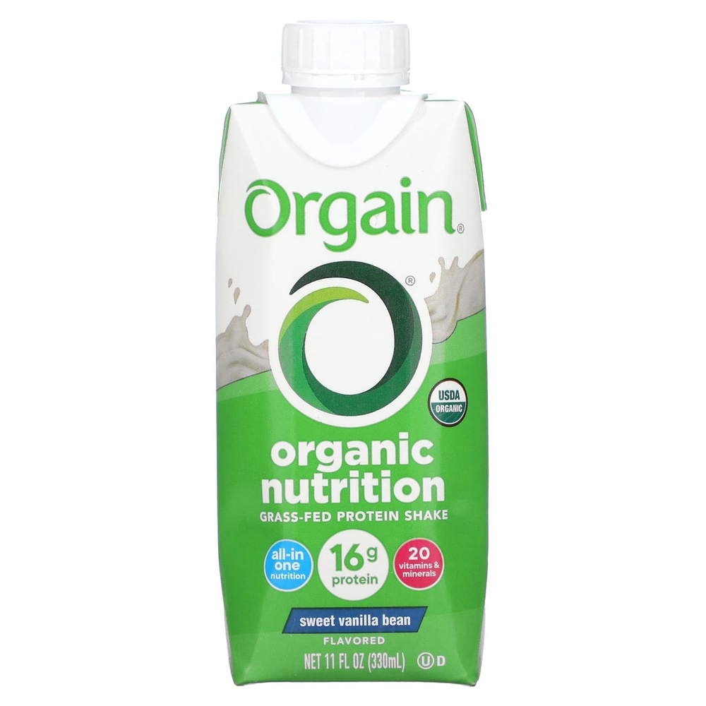 Orgain, Organic Nutrition, протеиновый коктейль из молока коров травяного откорма, со вкусом сладкой ванили, 4 пакетика по 330 мл (11 жидк. унций)