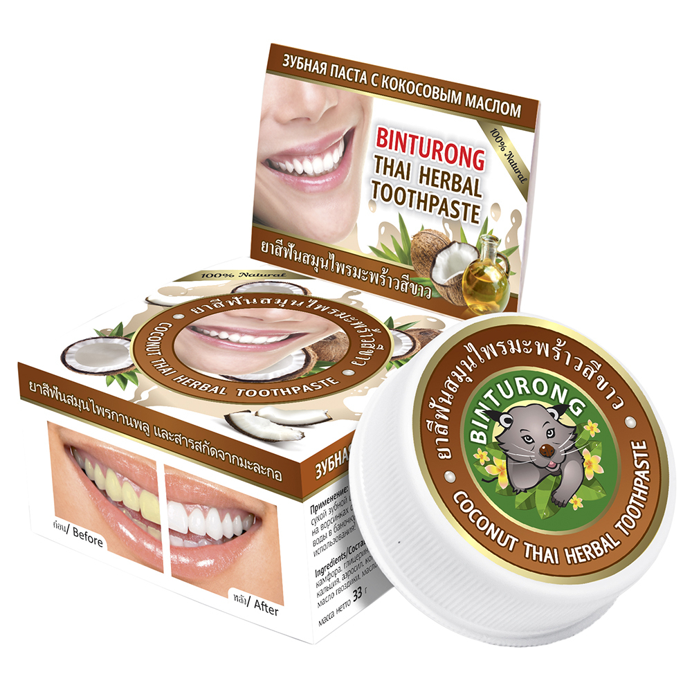 Твердая зубная паста с кокосовым маслом BINTURONG Cocunut Thai Herbal Toothpaste 33 гр