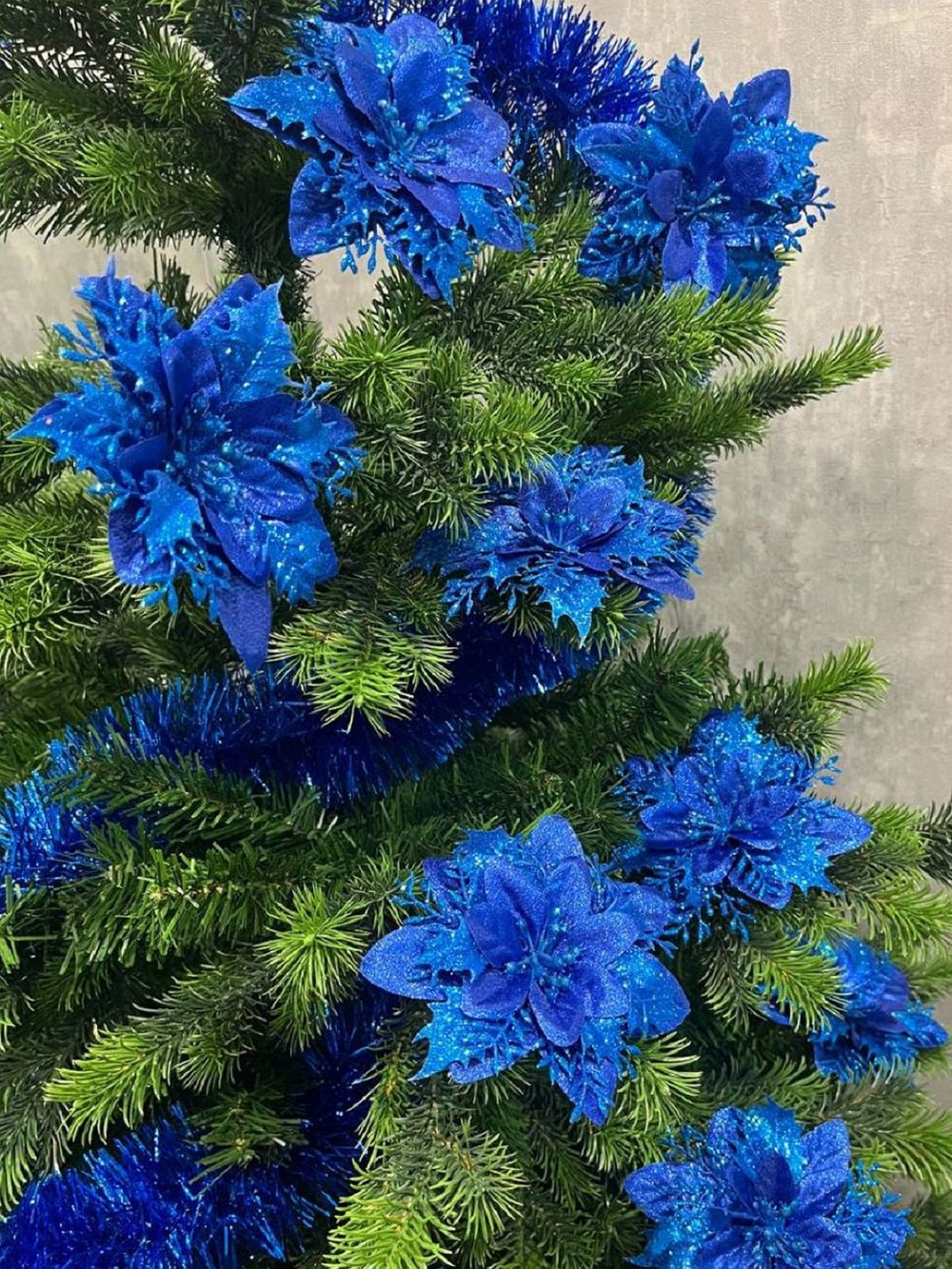 Набор новогодних цветов на ёлку 8шт синие (6941)