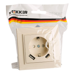 Розетка 1-местная с/з STEKKER, PST16-9016-02, 250В, 16А с USB+ type C, серия Эрна, слоновая кость 50077