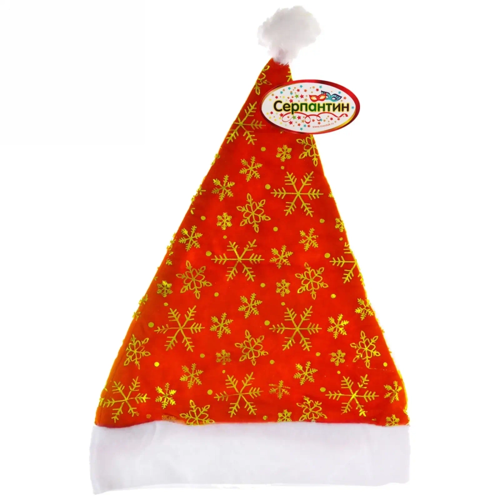 Колпак новогодний «Снежинки» 28*38см, Красный