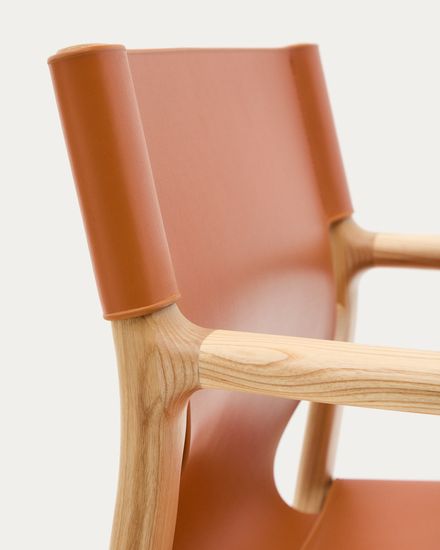 Стул Jan из переработанной кожи светло-коричневого цвета и ясеня в натуральном цвете