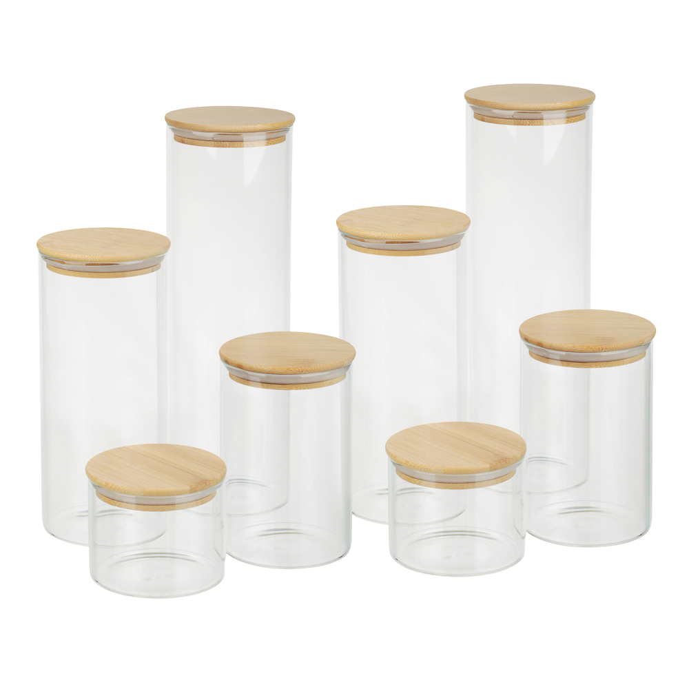 Набор стеклянных банок 8 шт с бамбуковой крышкой